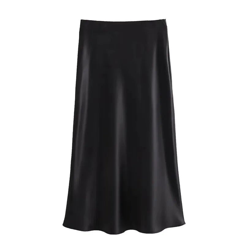 Women's Midi Satin Empire Skirt
