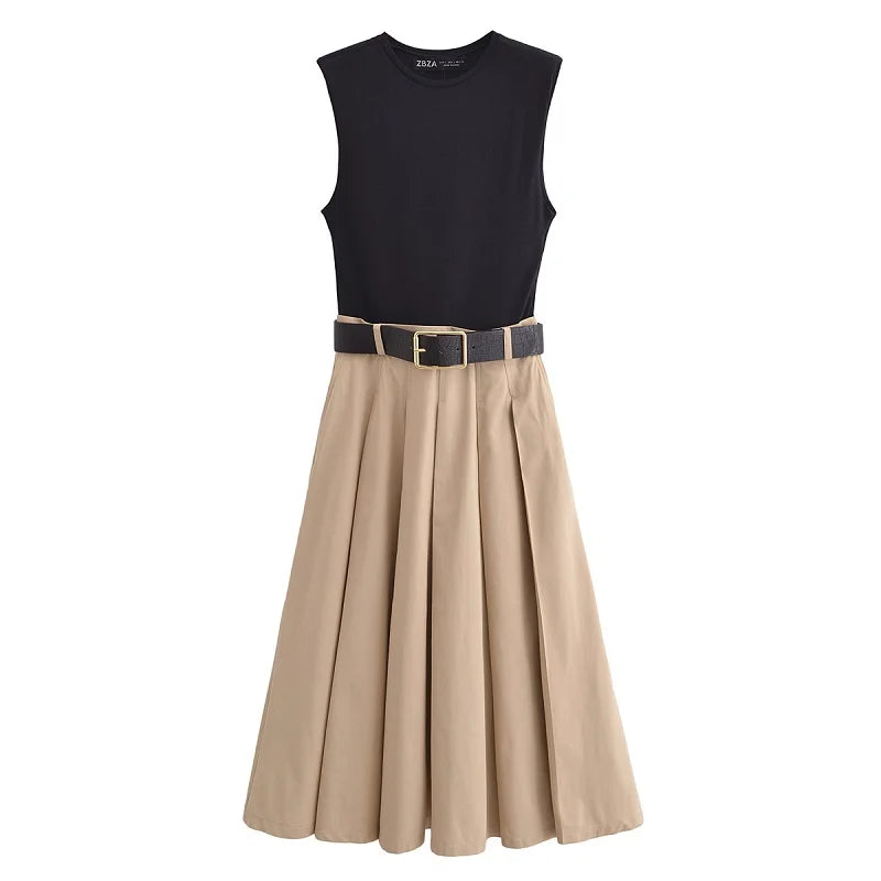 Women's Sleeveless Midi Pleated Dress