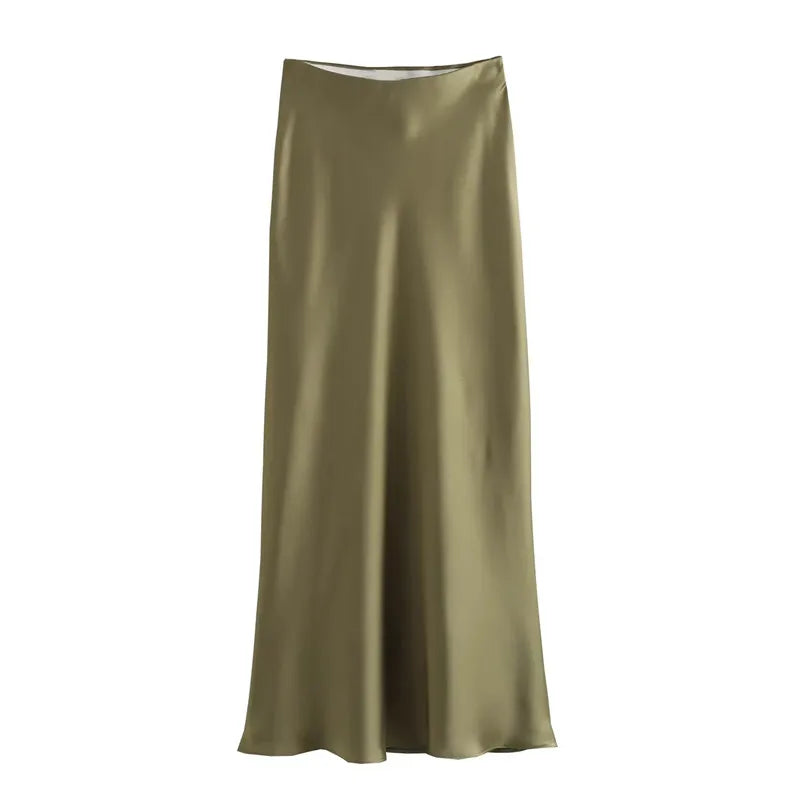 Women's Midi Satin Empire Skirt